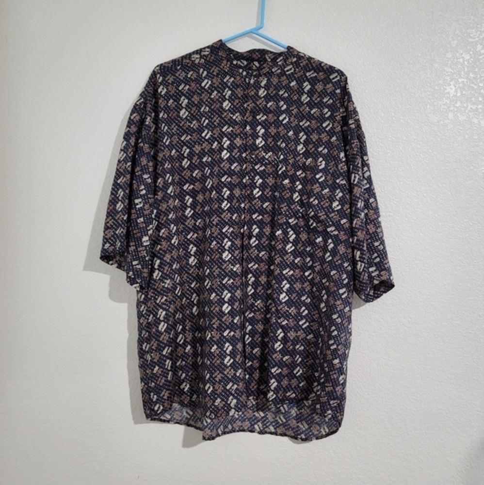 Men's Vintage Bruno Printed 100% Silk Button Up Shirt Short Sleeves - Picture 5 of 7